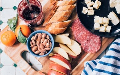 Platter of fruit, cheese, and nuts